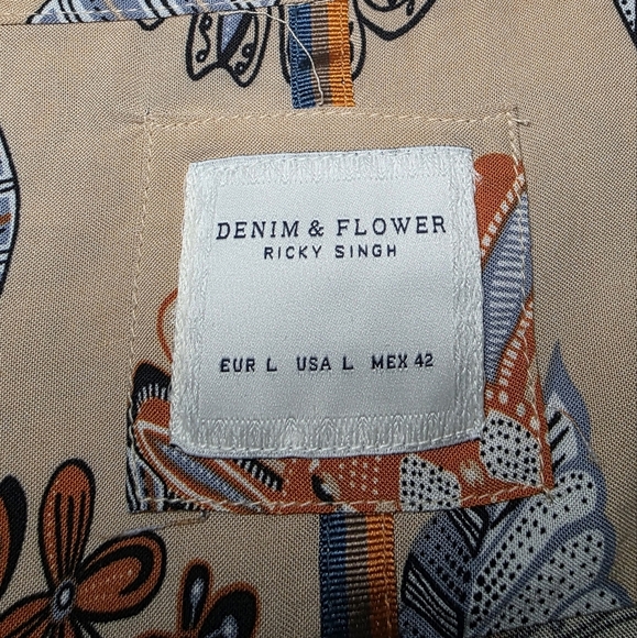 100% Soft Viscose Short-Sleeve Colorful Button Down-Denim & Flower-Men's Size Lg - Picture 4 of 7